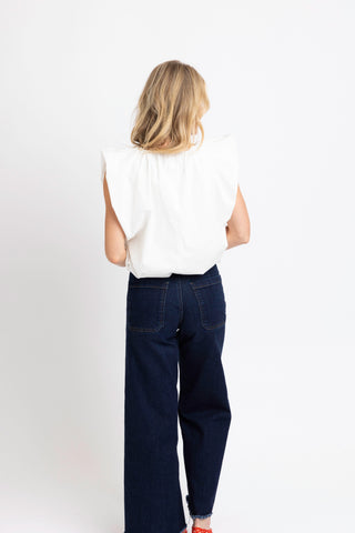 Solid Poplin Vneck Bubble Top