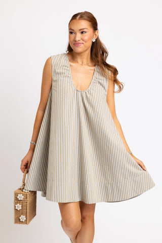 Linen Stripe Scoop Dress