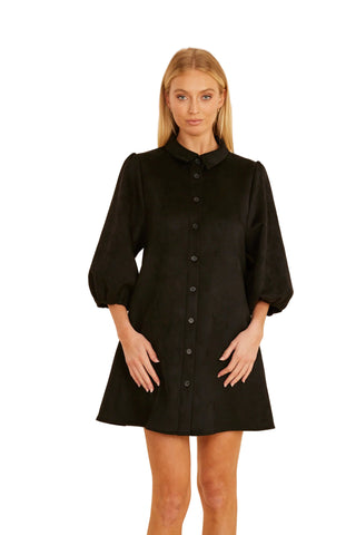 Faux Suede Exaggerated Sleeve Dress