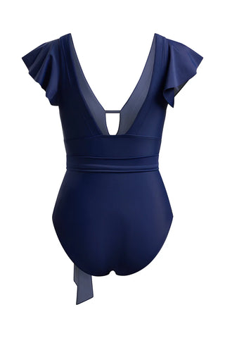 Flutter Sleeve Swimsuit-Navy