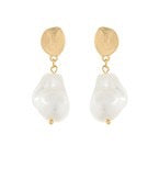 Pearl Hammered Disk Earrings