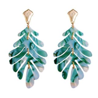 Green Petite Palm Drop Statement Earrings