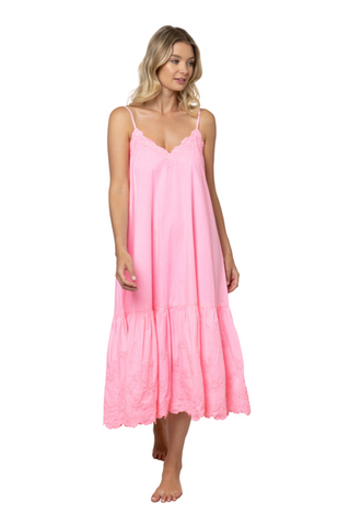 Poplin V-Neck Midi Dress-Pink Grapefruit
