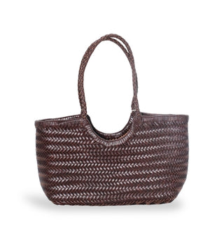 Handwoven U Shape Leather Tote Bag- Chocolate