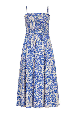 Smocked Dress-Steel Paisley
