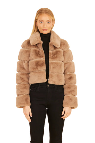 Paneled Faux Fur Vegan Leather Cropped Jacket