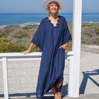 Broderie Maxi Dress-Navy