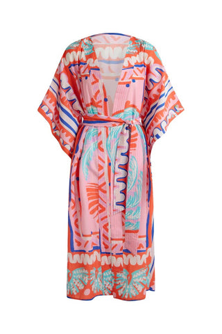Relaxed Fit Beach Robe-Pink Palm
