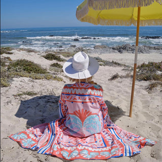 Relaxed Fit Beach Robe-Pink Palm