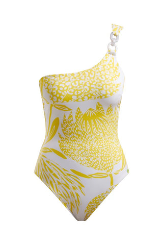 One Shoulder Swimsuit-Yellow Protea
