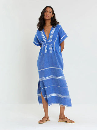 Gasira V-neck Caftan-Tebibi Blue