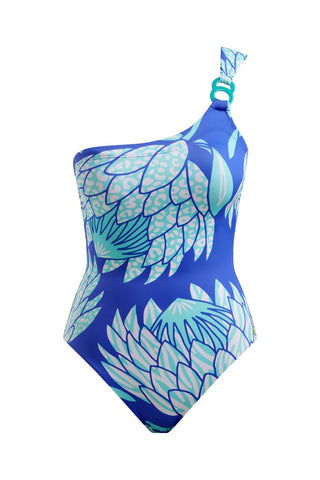 One Shoulder Swimsuit-Blue Protea