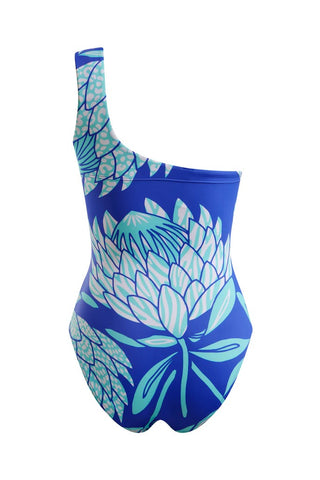 One Shoulder Swimsuit-Blue Protea