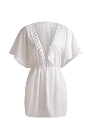 Short Ring Front Beach Cover-White