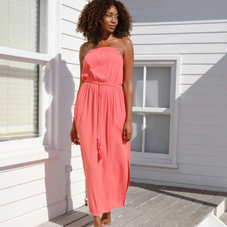 Strapless Beach Dress-Coral