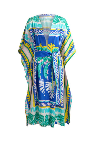 Relaxed Fit Beach Robe-Blue Palm