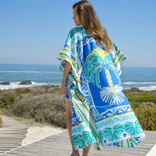 Relaxed Fit Beach Robe-Blue Palm