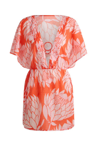 Short Ring Front Beach Cover-Coral Protea