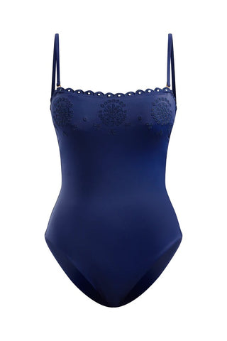 Broderie One Piece Swimsuit-Navy
