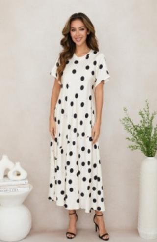 Polka Dot Cap Sleeve Midi Dress