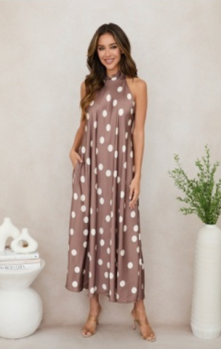 Polka Dot Mock Neck Maxi Dress