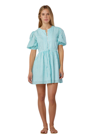 London Dress-Aqua Stripe