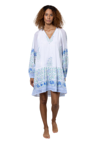 V-Neck Frill Tunic-White/Periwinkle