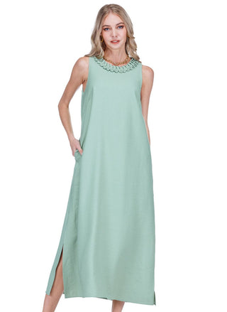Zig Zag Trim Neck Column Dress