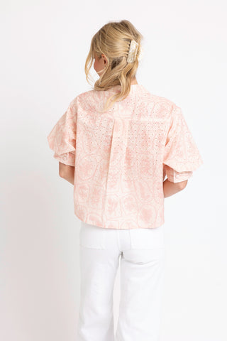 Eyelet Button Puff Sleeve Top