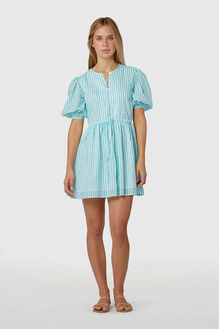 London Dress-Aqua Stripe